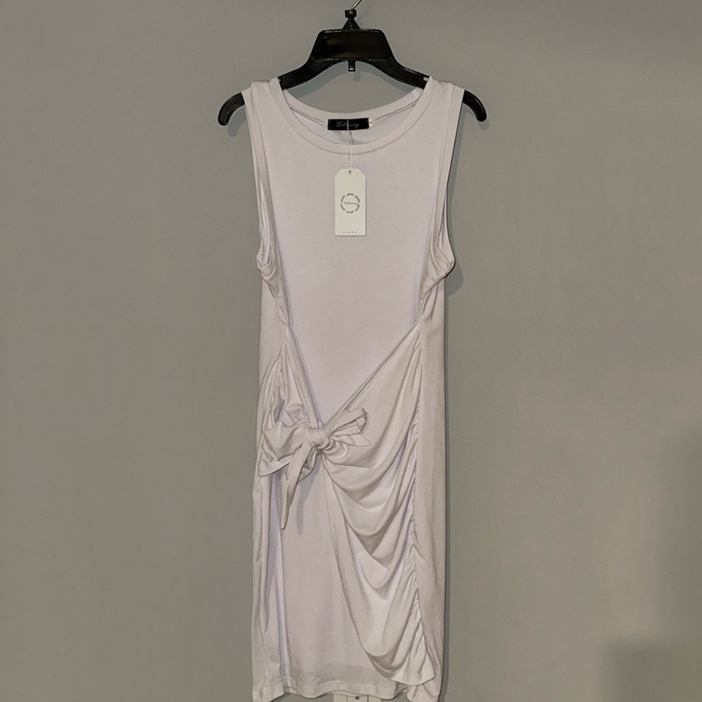 NWT white dress with wrap tie. Brand is Lillusory, Size Small